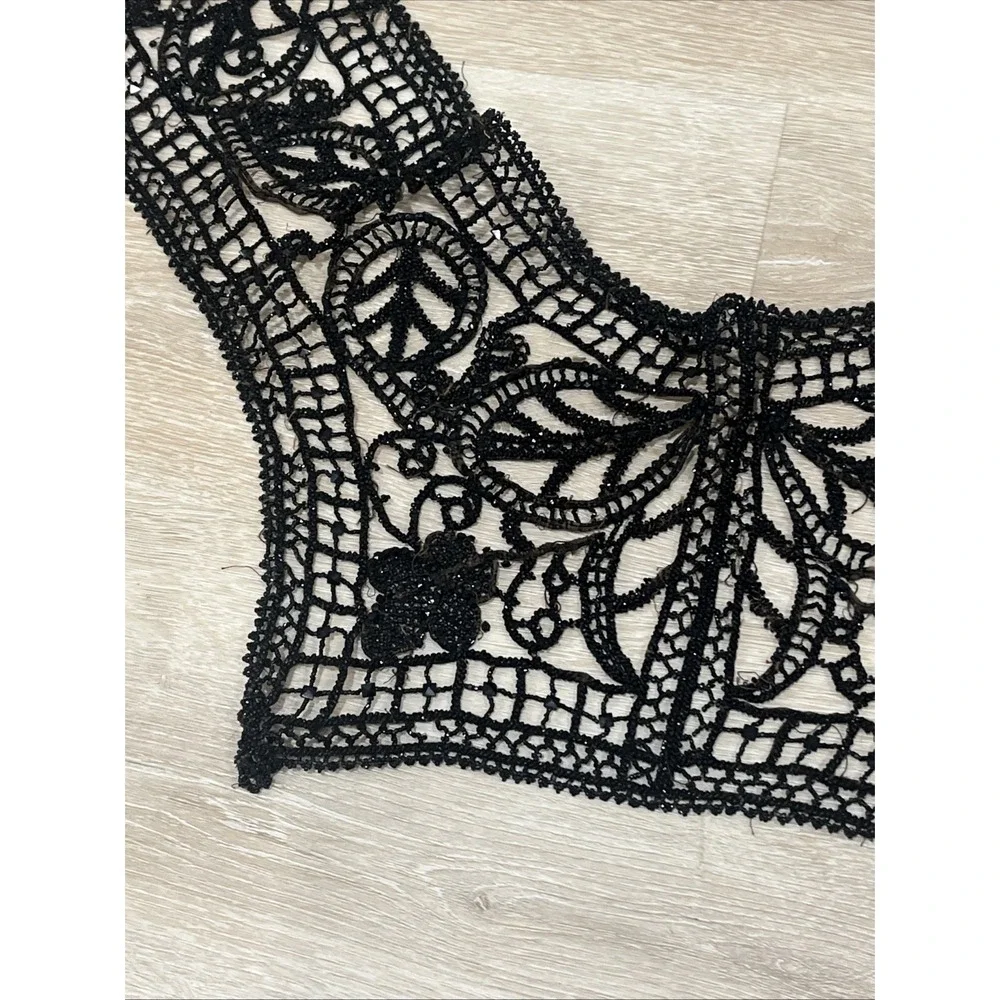 Antique Victorian Beaded Collar Embellisment Appliqué Black On Netlace Ornate